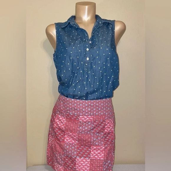 Talbots women’s shirt MP medium petite top denim polka dot sleeveless blue - Picture 1 of 7